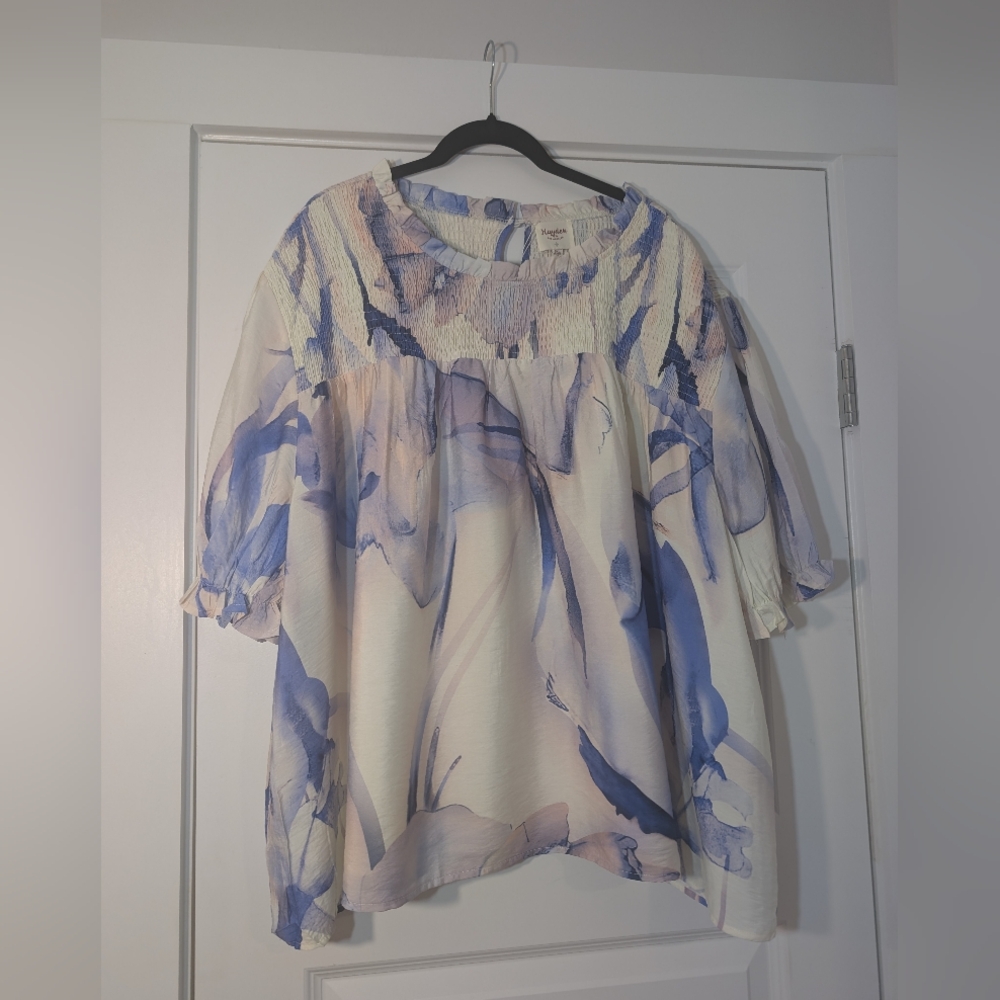 Hayden Artistic Blue and Cream Blouse Size 3XL NWT - Picture 4 of 10